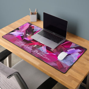 Monogram Abstract 3D Textile Look Pink Purple Red Desk Mat