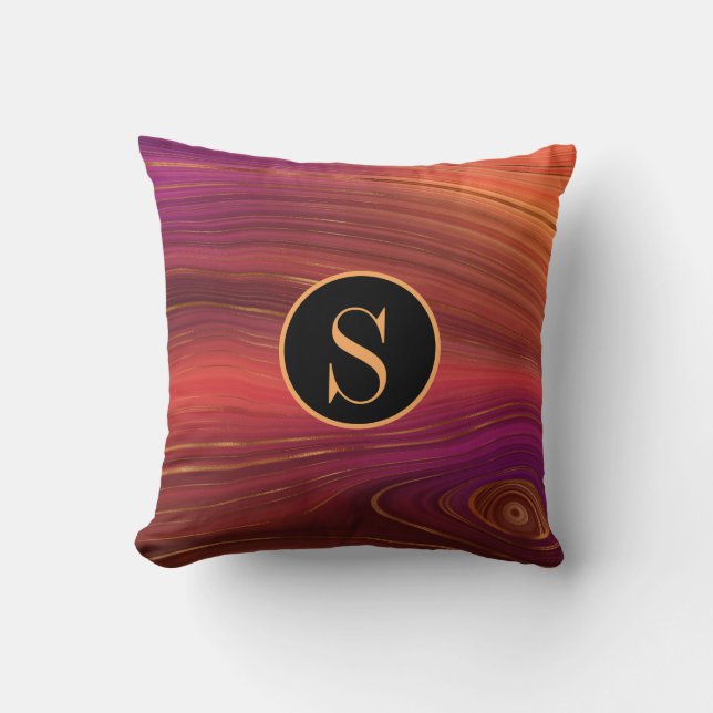 Monogram Abstract Art Orange Red Gold Pattern Cushion (Front)