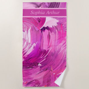 Monogram Abstract Art Purple Pink Beach Towel