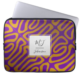 Monogram Abstract Aubergine Purple Gold Laptop Sleeve