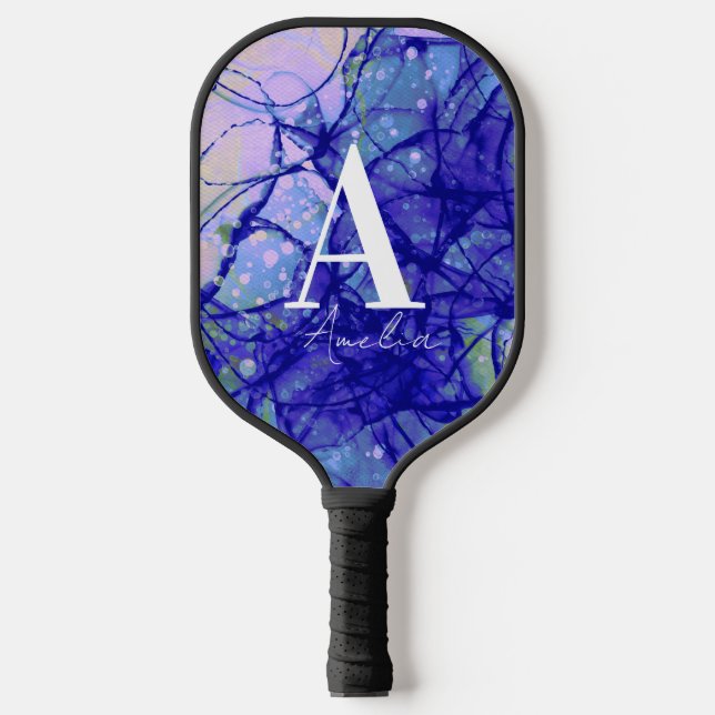 Monogram Abstract Blue Pickleball Paddle (Front)