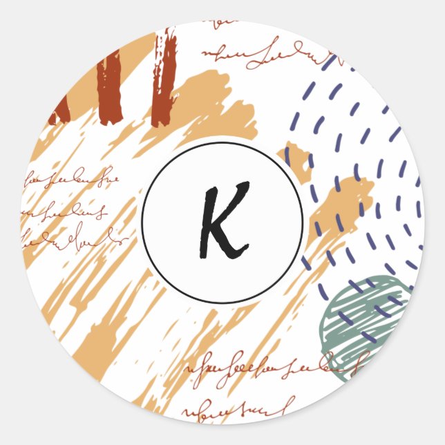 Monogram Abstract Doodle Geometric Classic Round Sticker (Front)