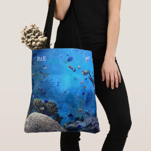 Monogram Abstract Faux Underwater Scene Tote Bag