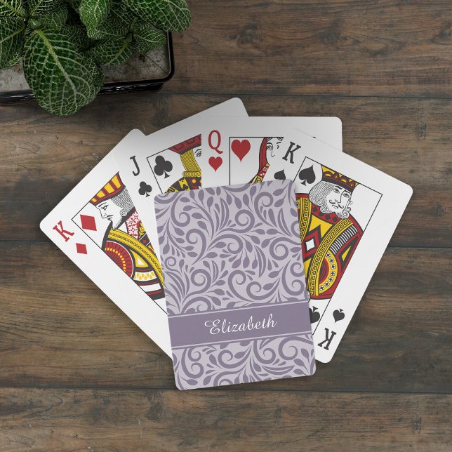 Monogram Abstract Floral Pattern Stylish Purple Playing Cards (Creator Uploaded)