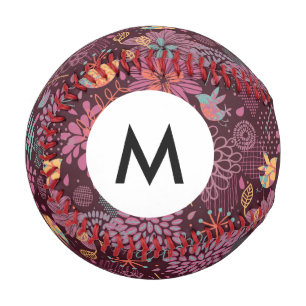 Monogram Abstract floral pattern with birds Baseball
