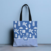 Monogram Abstract Geometric Bird Floral Blue