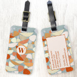 Monogram Abstract Modern Geometric Luggage Tag<br><div class="desc">Abstract modern geometric art in blush pink,  orange and duck egg blue.  Organic shapes are scattered over the surface of this textured painting.
Customise with your own initial on the front and details on the back.</div>