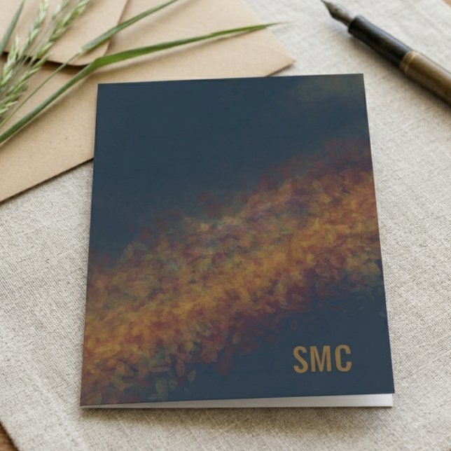 Monogram abstract moody gold thank you card (Gold monogram note card for professional correspondence and mentor appreciation)