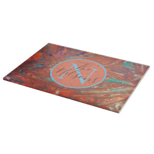 Monogram Abstract Painting Family Name Cutting Board