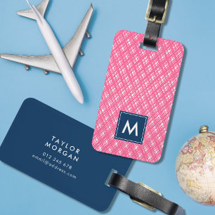 Monogram Abstract Pink Line Strokes Pattern Luggage Tag