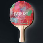 Monogram abstract red pink girly pretty  ping pong paddle<br><div class="desc">Girly pretty cool ping pong paddle with abstract design pattern inspired from my unique contemporary textile embroidery .Colourful, vibrant vivid bright bold colour scheme, nuances of red, pink, green, blue, grey. For you or as a creative original thoughtful and useful gift for her.It can be personalise customise with a name...</div>