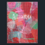 Monogram abstract red pink pattern girly  notebook<br><div class="desc">Feminine girly pretty trendy notebook with abstract design pattern inspired from my unique contemporary textile embroidery .Colourful, vibrant vivid bright bold colour scheme, nuances of red, pink, green, blue, grey, Cool notebook for you or as a creative original thoughtful and useful gift for her.It can be personalise customise with a...</div>