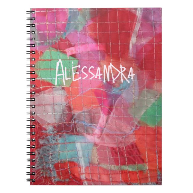 Monogram abstract red pink pattern girly  notebook (Front)