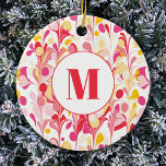 Monogram Abstract Retro Marble Pattern Ceramic Tree Decoration<br><div class="desc">Fun modern abstract marbled pattern in pink,  orange and yellow.  Original art by Nic Squirrell. Change the monogram initial to personalise.</div>