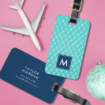 Monogram Abstract Turquoise Line Strokes Pattern Luggage Tag<br><div class="desc">Travel in style with this monogram luggage tag featuring an abstract turquoise line strokes pattern with a blue centre on the front and a matching blue back side. Personalise it by replacing the placeholder text. For more options such as to change the font and it's size/colour or the spacing between...</div>