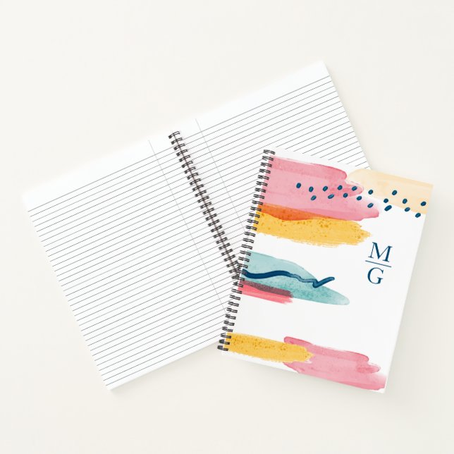 Monogram Abstract Watercolor Modern Pink Yellow Notebook (Inside)