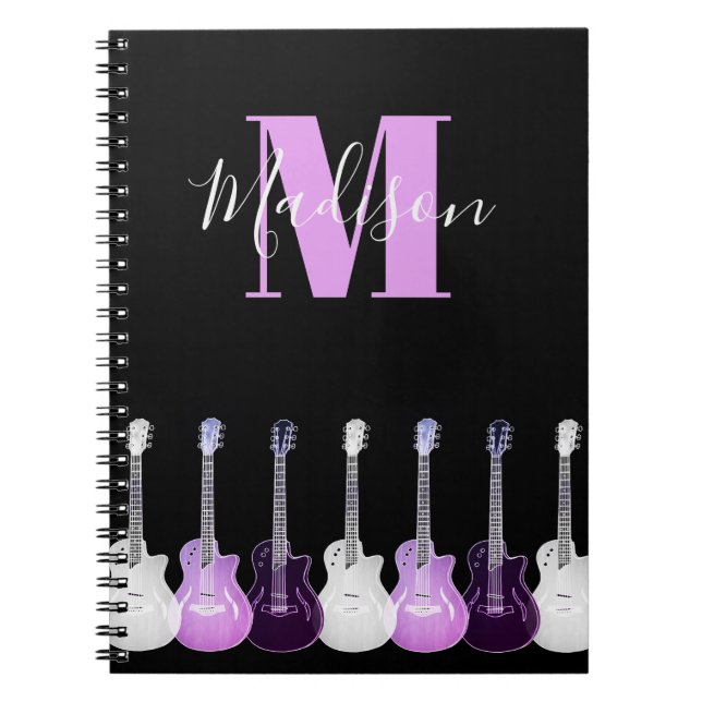 Monogram Acoustic guitar illustration pink Notebook (Front)