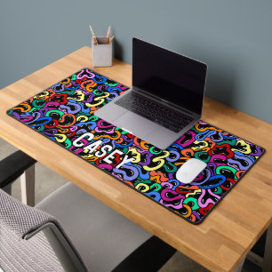 Monogram Add First Name Colorful Bubble Pattern Desk Mat