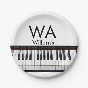 Monogram add initial letter name text piano music paper plate