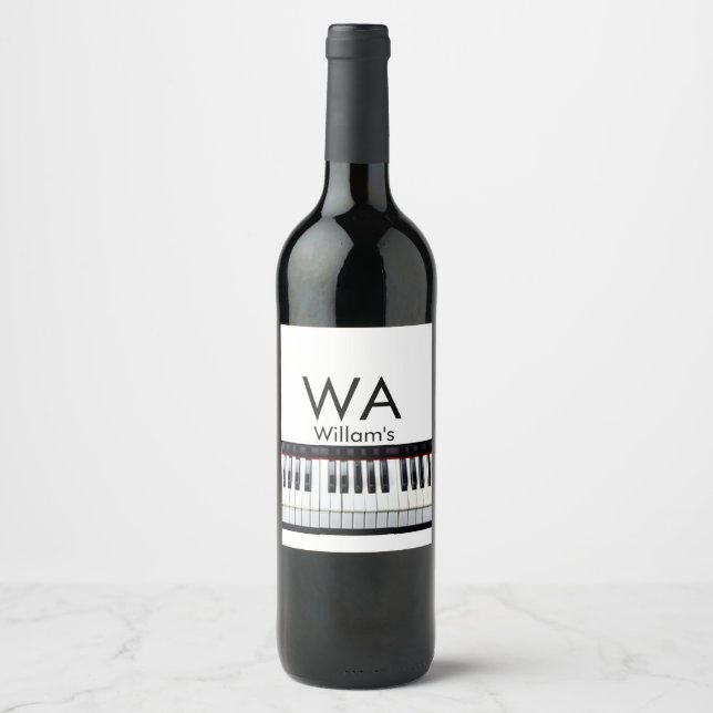 Monogram add initial letter name text piano music  wine label (Front)