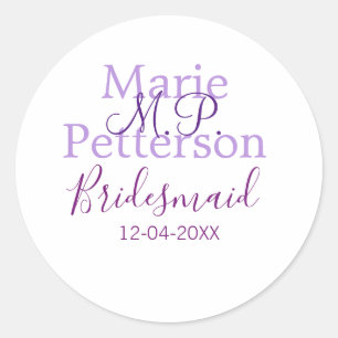 Monogram add name letter bridesmaid wedding maids  classic round sticker