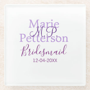 Monogram add name letter bridesmaid wedding maids glass coaster
