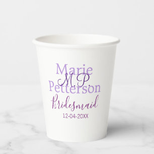 Monogram add name letter bridesmaid wedding maids paper cups