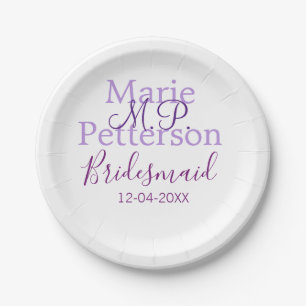 Monogram add name letter bridesmaid wedding maids paper plate