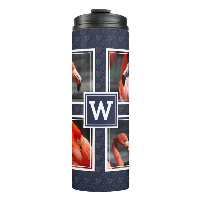 Monogram Add Your Own Photo Collage Blue Thermal Tumbler (Front)