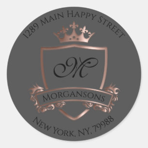 Monogram Address Crown Royal Grey Rose RSVP Classic Round Sticker