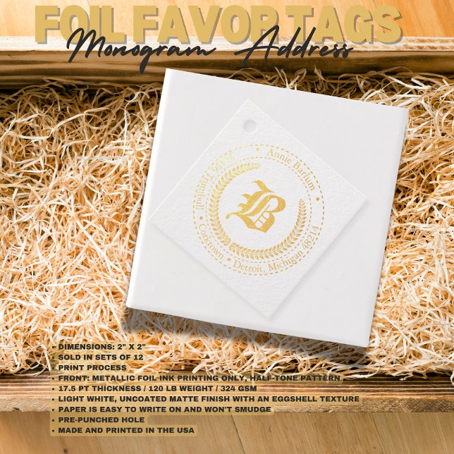 Monogram Address  Favour Tags (Birthday Depot
Monogram Address Foil Favor Tags)