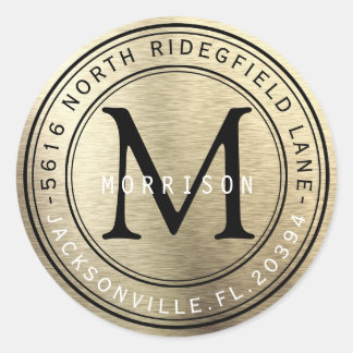 Monogram Address Label in Brush Gold Metallic