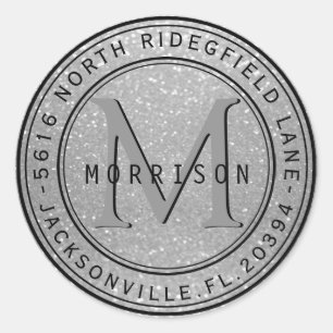 Monogram Address Label in Silver Glitter