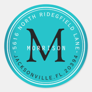 Monogram Address Label in Turquoise