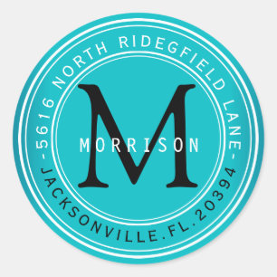 Monogram Address Label in Turquoise 2