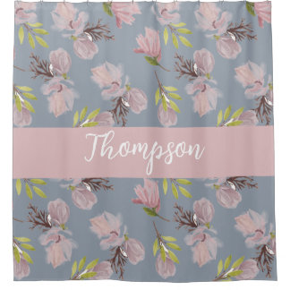 Monogram adorable colours floral blue and pink shower curtain