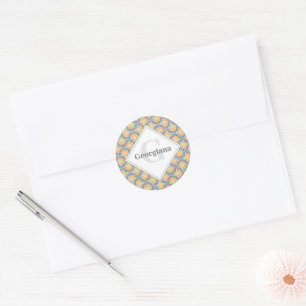 Monogram Aegean Summer Oranges And Lemons Fans Classic Round Sticker