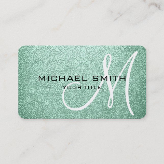 Monogram Aero blue Leather Look Business Card (Front)