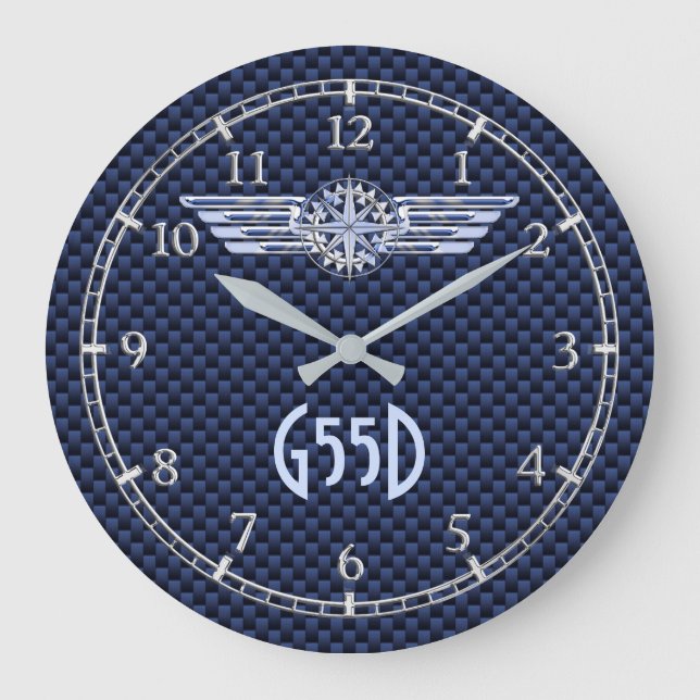 Monogram Air Pilot Silver Wings Compass Blue on a Large Clock (Front)