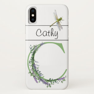 Monogram alphabet C Lavender Eucalyptus Dragonfly Case-Mate iPhone Case