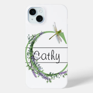 Monogram alphabet C Lavender Eucalyptus Dragonfly iPhone 15 Mini Case
