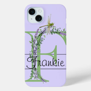 Monogram alphabet F Lavender Eucalyptus Dragonfly iPhone 15 Mini Case