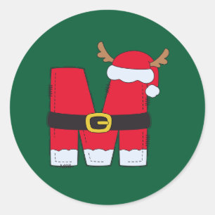 Monogram Alphabet letter M Santa Hat Christmas Classic Round Sticker