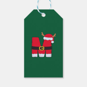 Monogram Alphabet letter M Santa Hat Christmas Gift Tags
