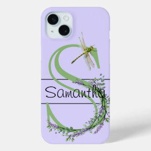 Monogram alphabet S Lavender Eucalyptus Dragonfly iPhone 15 Mini Case