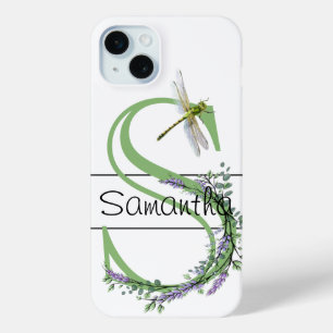 Monogram alphabet S Lavender Eucalyptus Dragonfly iPhone 15 Mini Case