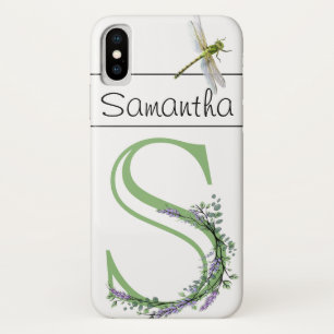 Monogram alphabet S Lavender Eucalyptus Dragonfly Case-Mate iPhone Case