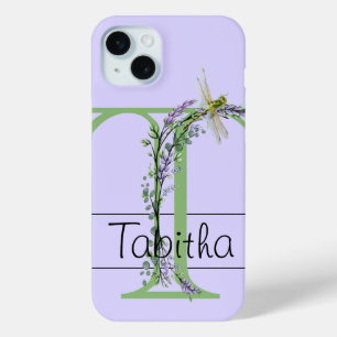 Monogram alphabet T Lavender Eucalyptus Dragonfly iPhone 15 Mini Case