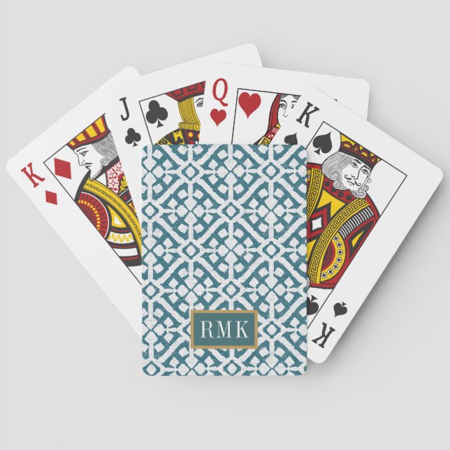 Monogram | Amadora Blue Pattern Playing Cards (Back)