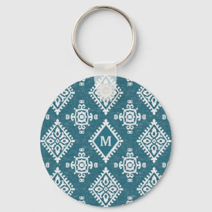 Monogram   Amadora Teal Blue Pattern Key Ring